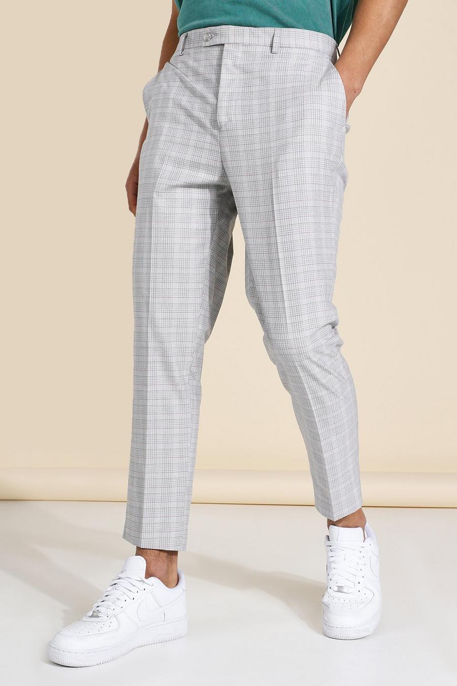Grey Tapered Crop Check Dress Pants image number 1