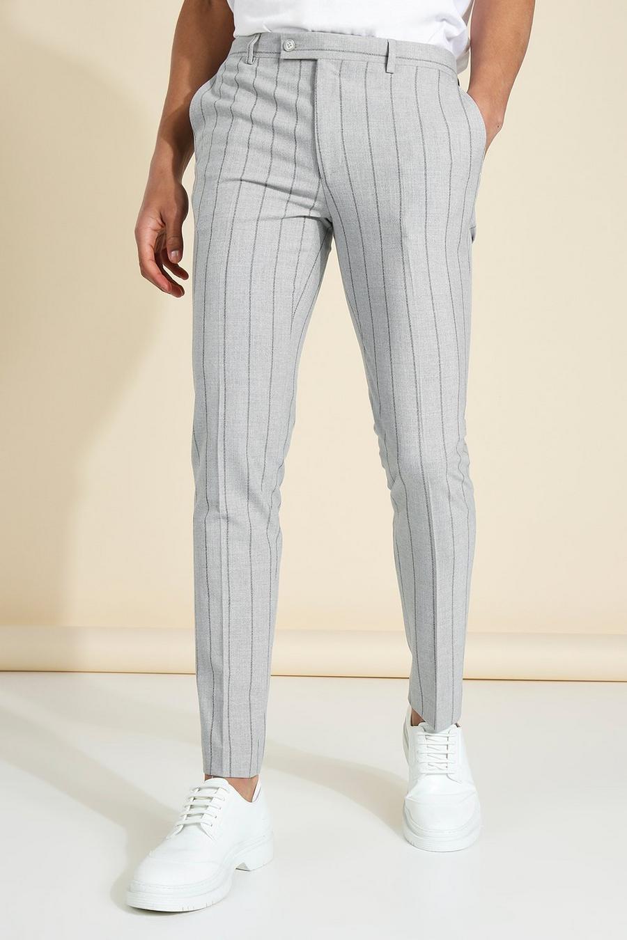 Grey Skinny Pinstripe Tailored Pants image number 1
