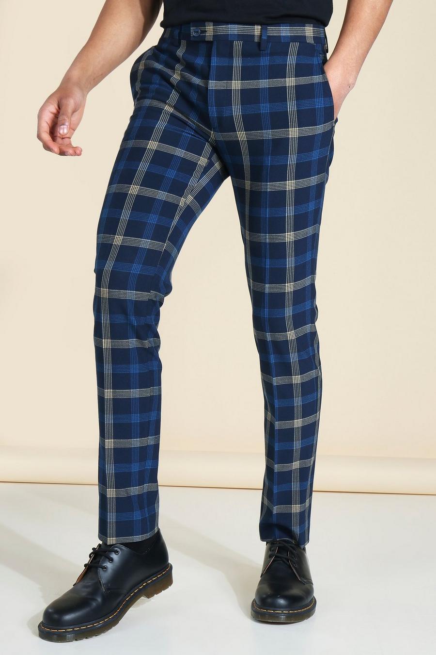 Blue Skinny Check Tailored Pants image number 1