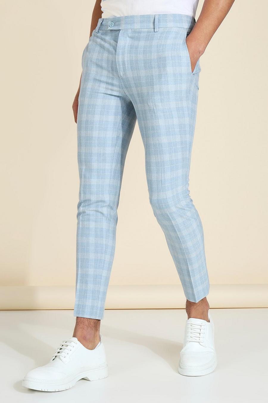 Blue Super Skinny Crop Check Tailored Trouser image number 1