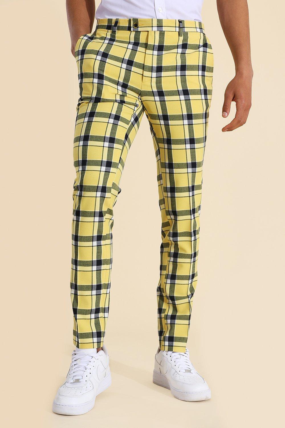 mens yellow plaid dress pants