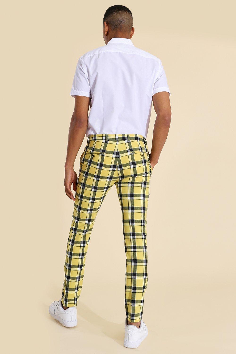 Mens yellow best sale plaid dress pants