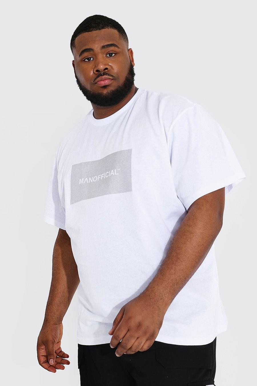 White Plus Size Loose Man Reflective Box T-shirt image number 1
