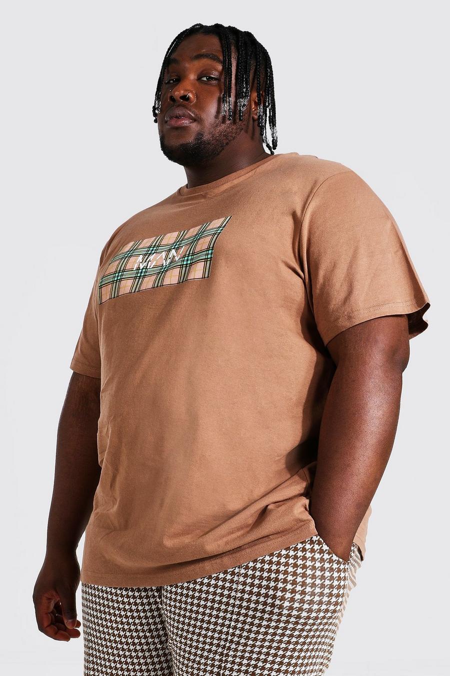 Brown Plus size - MAN Dash T-shirt med rutig panel image number 1