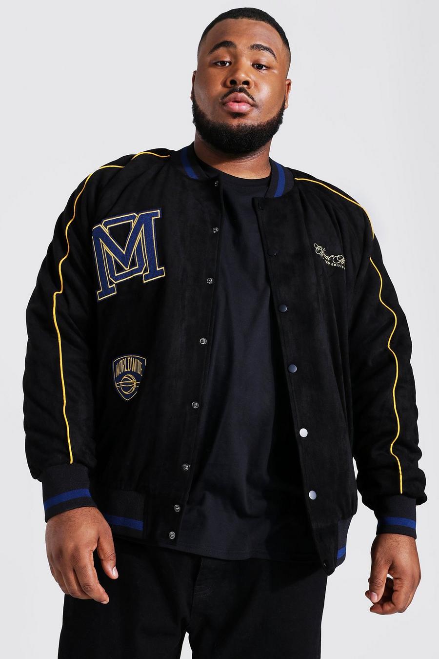Black Plus Suedette Varsity Jacket With Piping image number 1