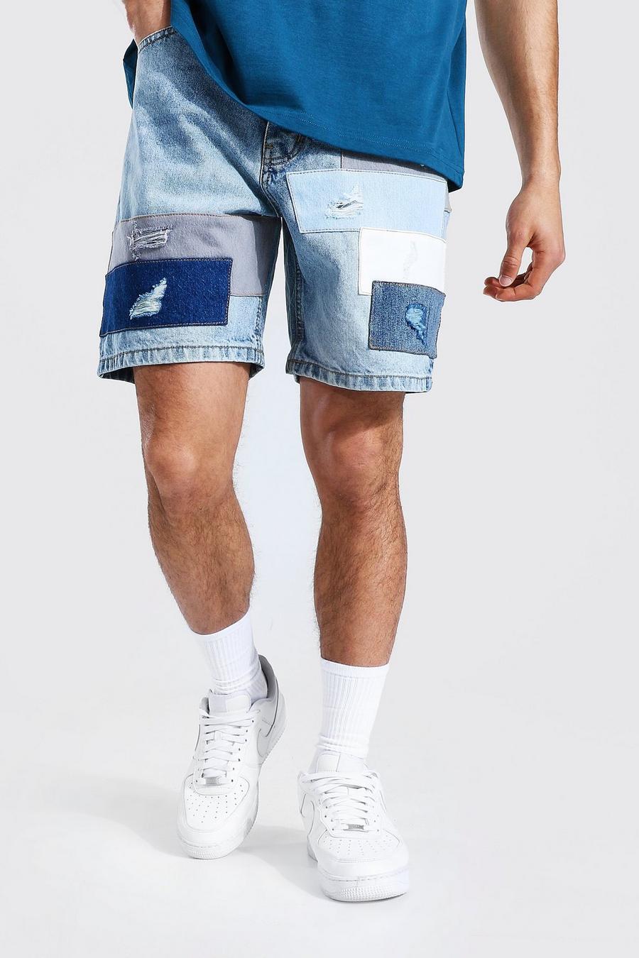 Light blue Relaxed Fit Patchwork Jean Short image number 1