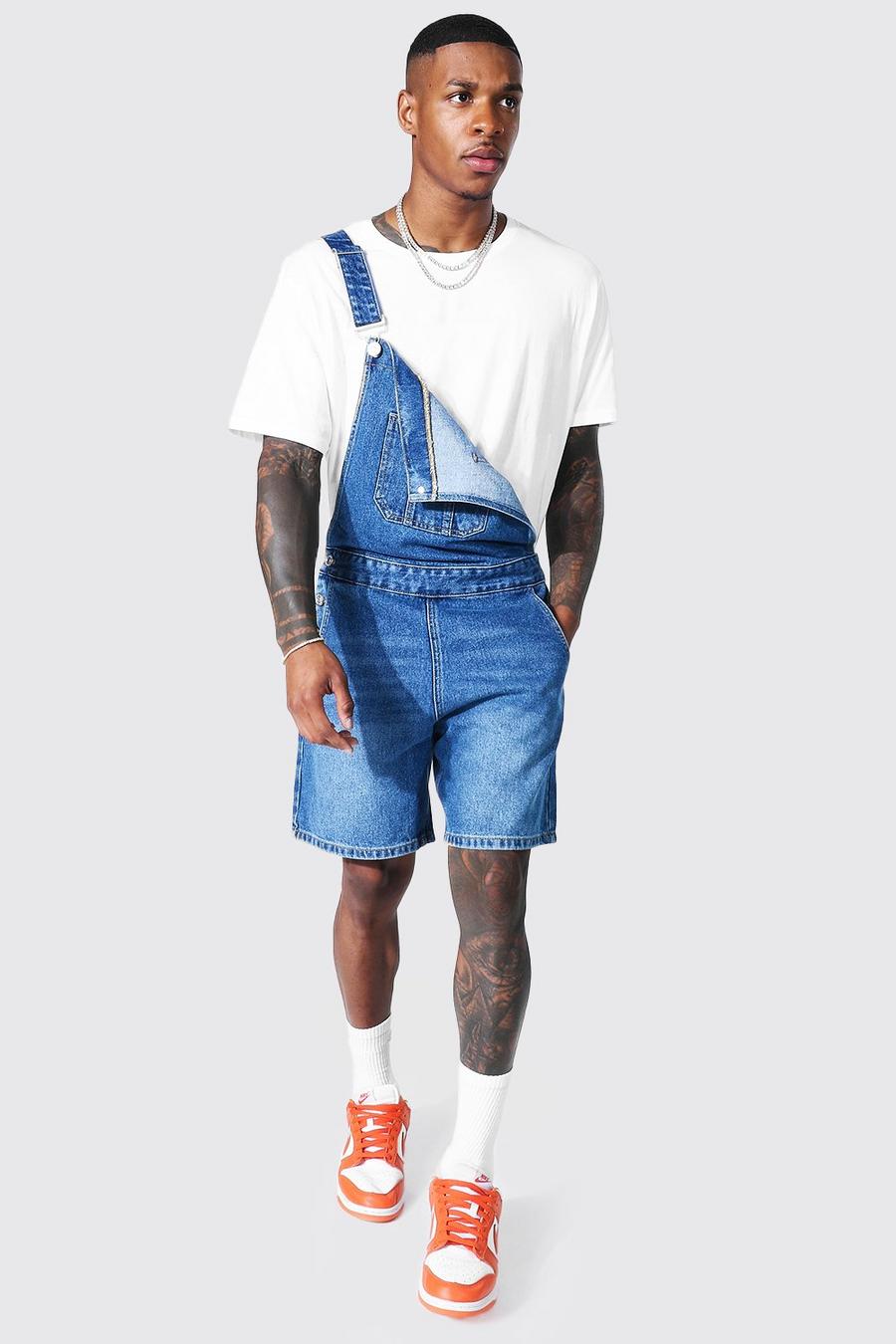 Mid blue Loose Fit Short Dungaree image number 1
