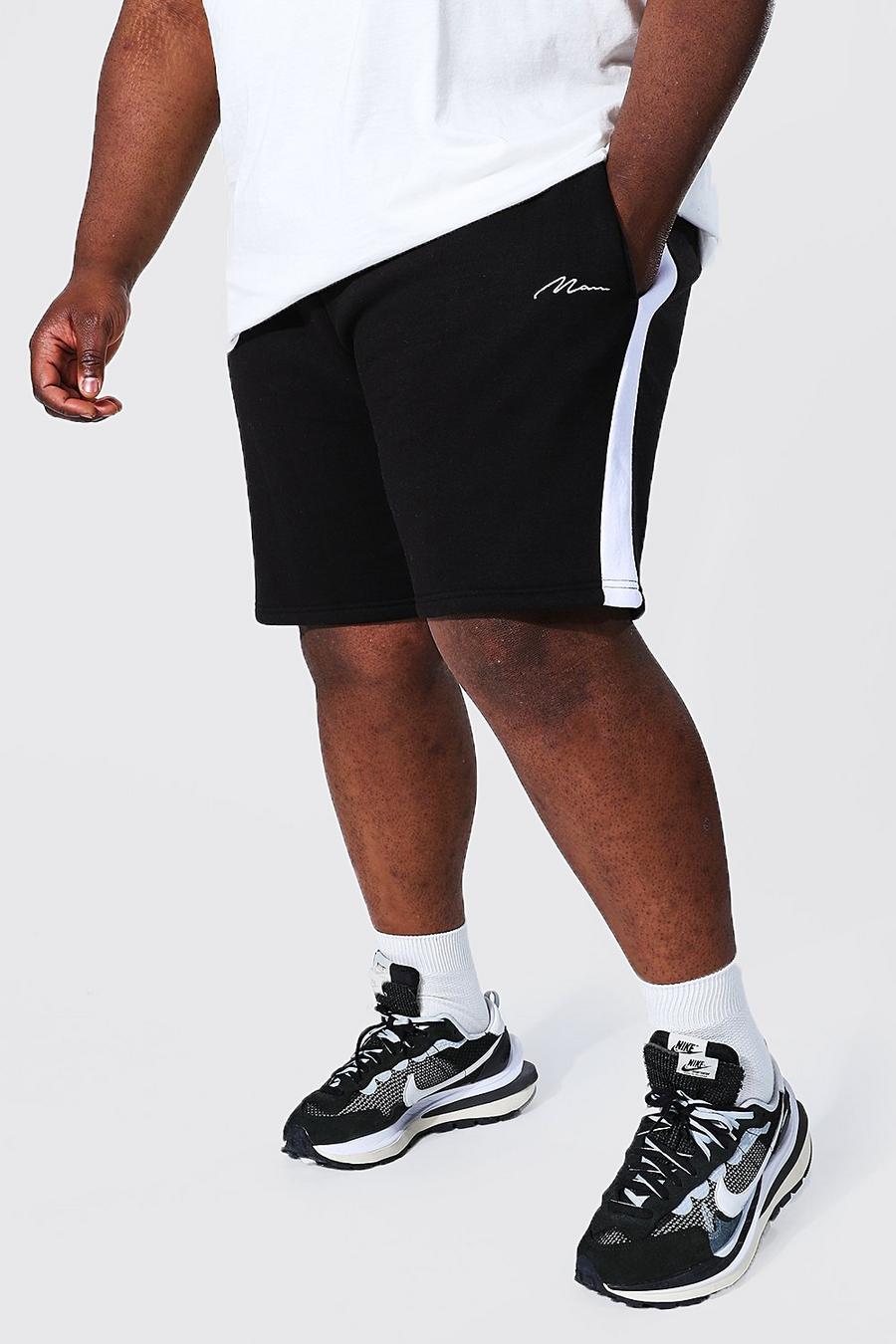 Pantaloncini Plus Size in jersey con pannelli laterali e firma Man, Nero image number 1