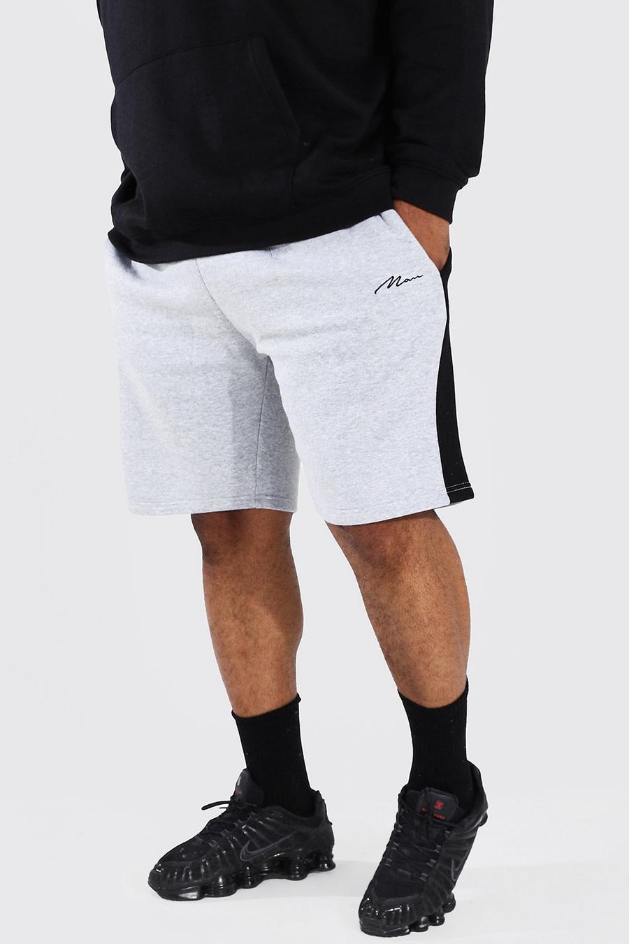 Pantaloncini Plus in jersey con pannello laterale e firma Man, Grigio mélange image number 1