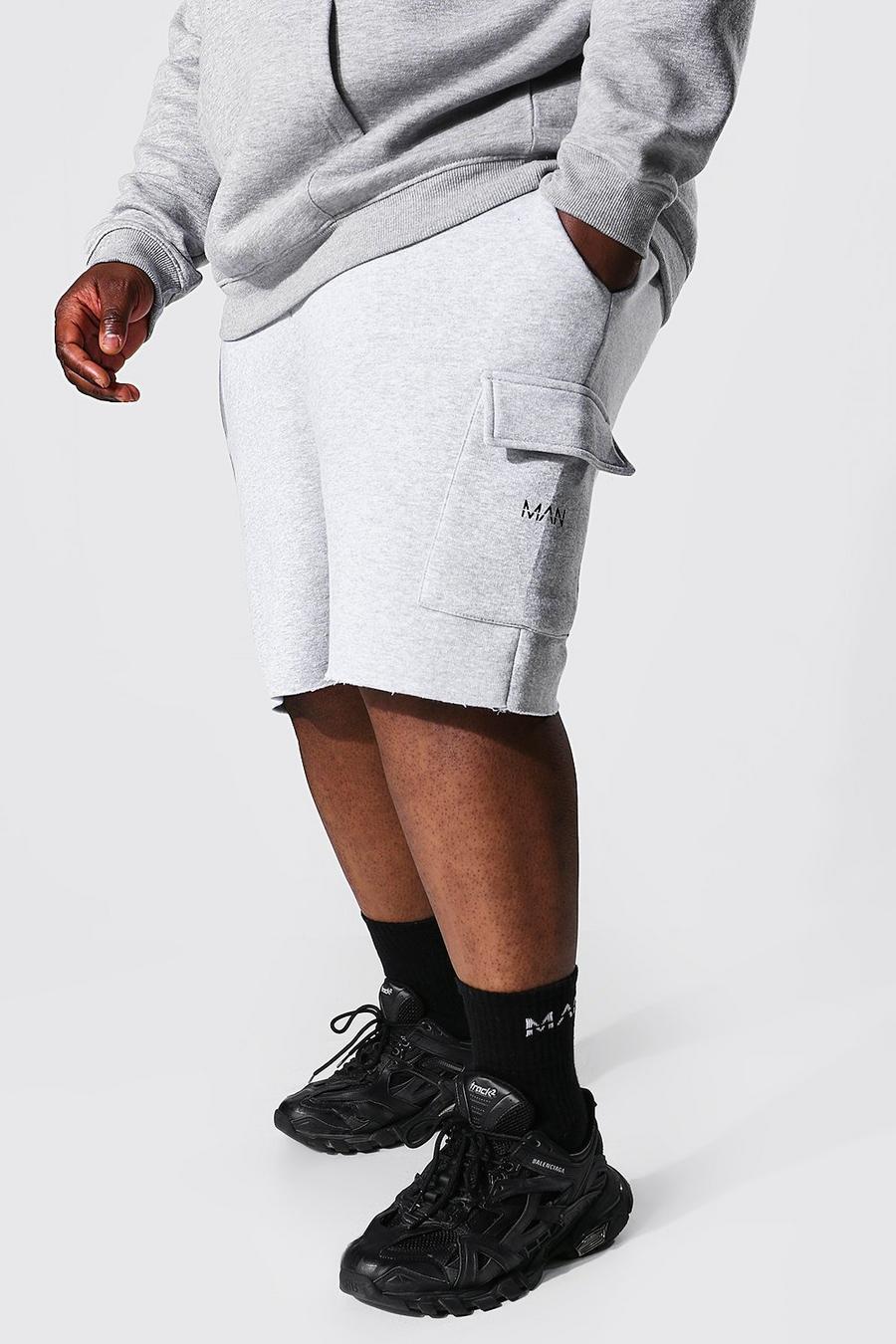 Plus Man Cargo Jersey-Shorts mit rohem Saum, Grey marl image number 1