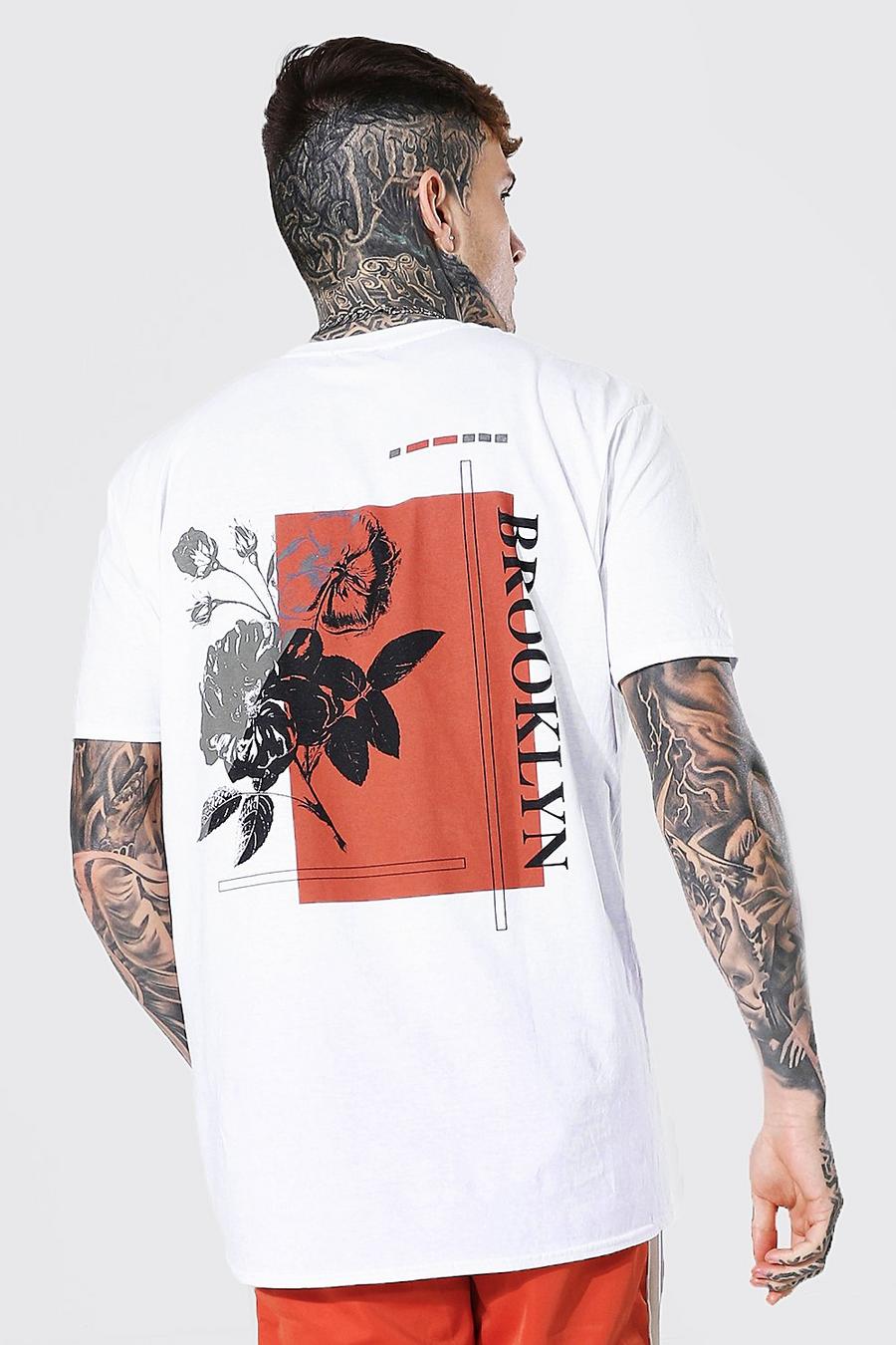 T-Shirt in Übergröße mit Brooklyn-Print hinten, Weiß image number 1