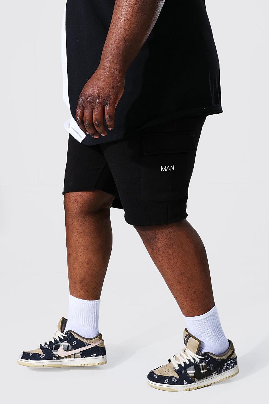 Black Plus Cargo Jersey Man Shorts Met Onbewerkte Zoom image number 1