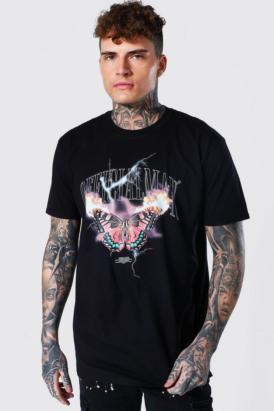 Black Oversized Official Butterfly Graphic T-Shirt image number 1