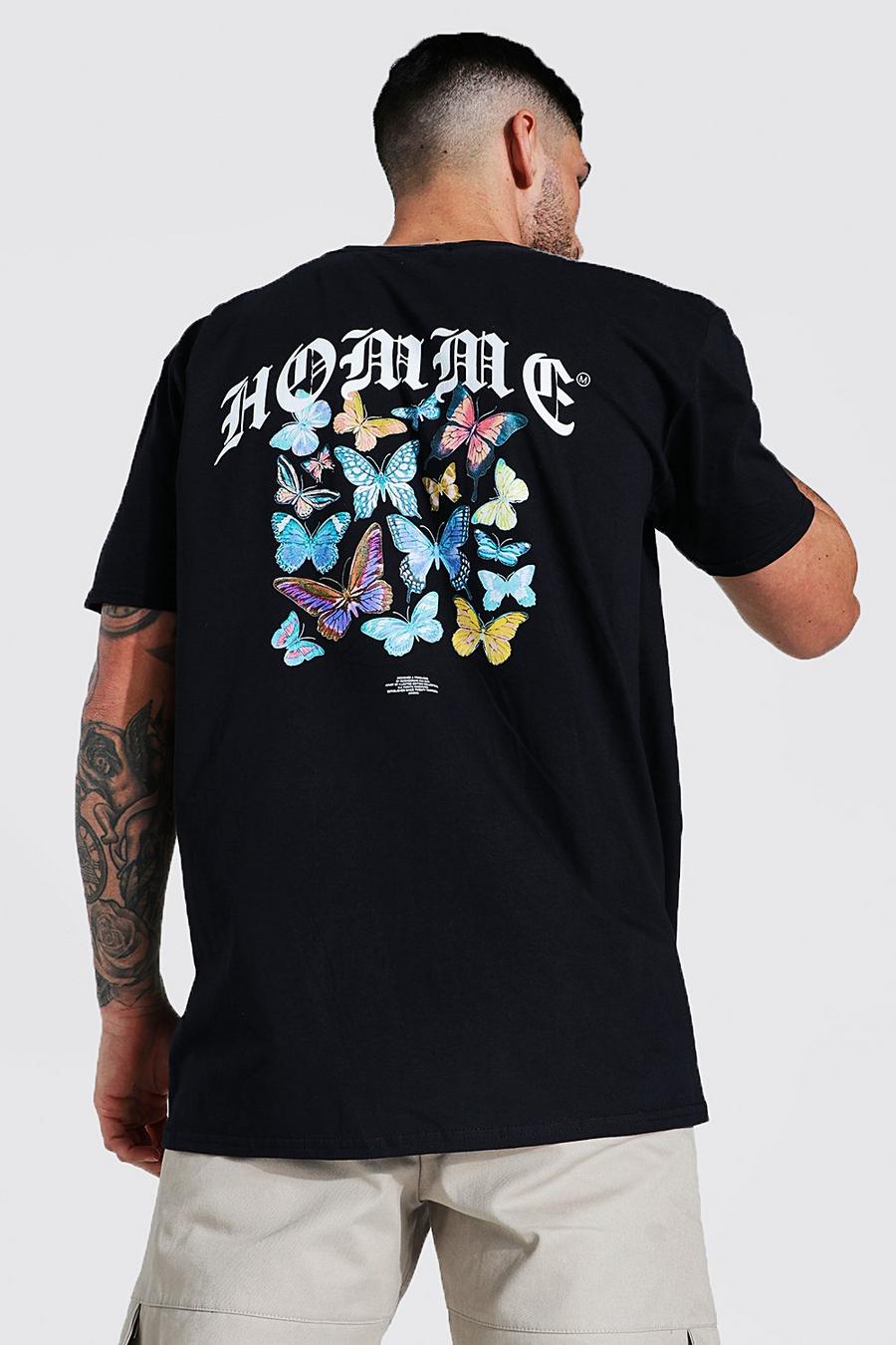 Black Oversized Homme Butterfly Back Graphic T-Shirt image number 1