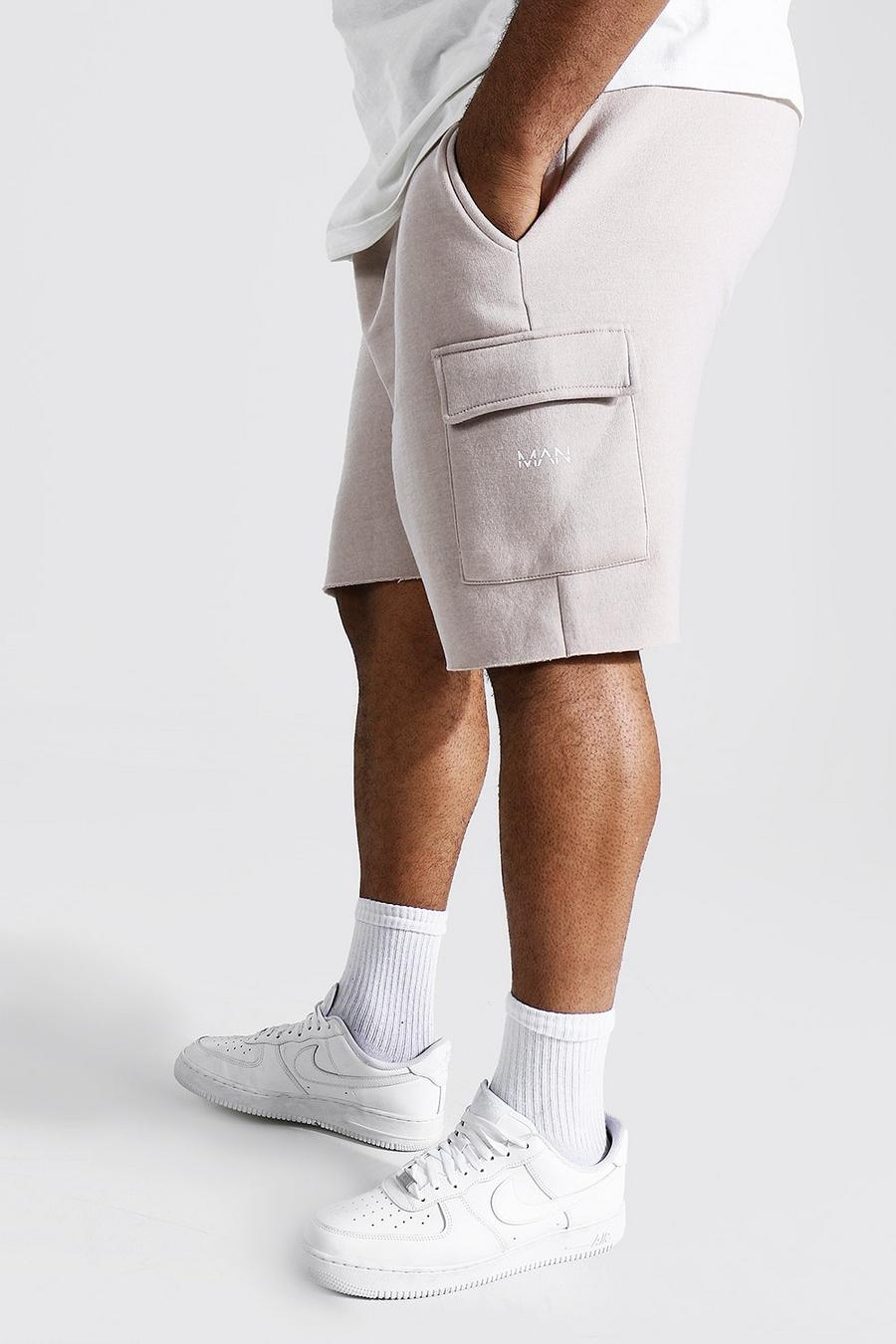Plus Man Cargo Jersey-Shorts mit rohem Saum, Stone image number 1