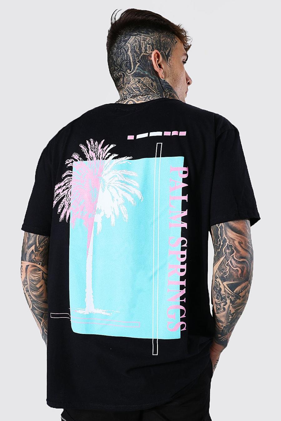 Camiseta ancha con estampado “Palm Springs” por detrás, Negro image number 1