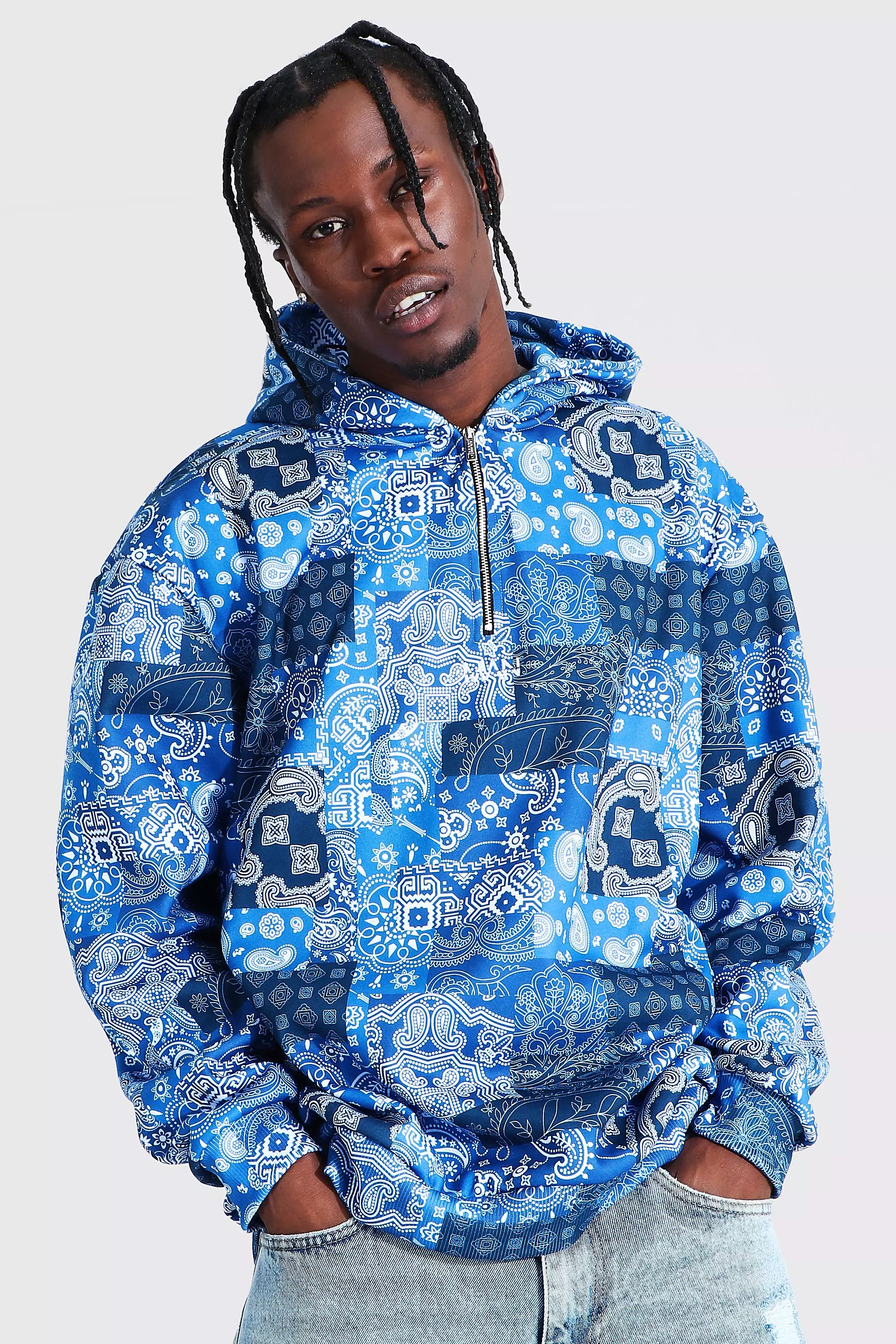 Oversized Original Man Bandana 1 4 Zip Hoodie