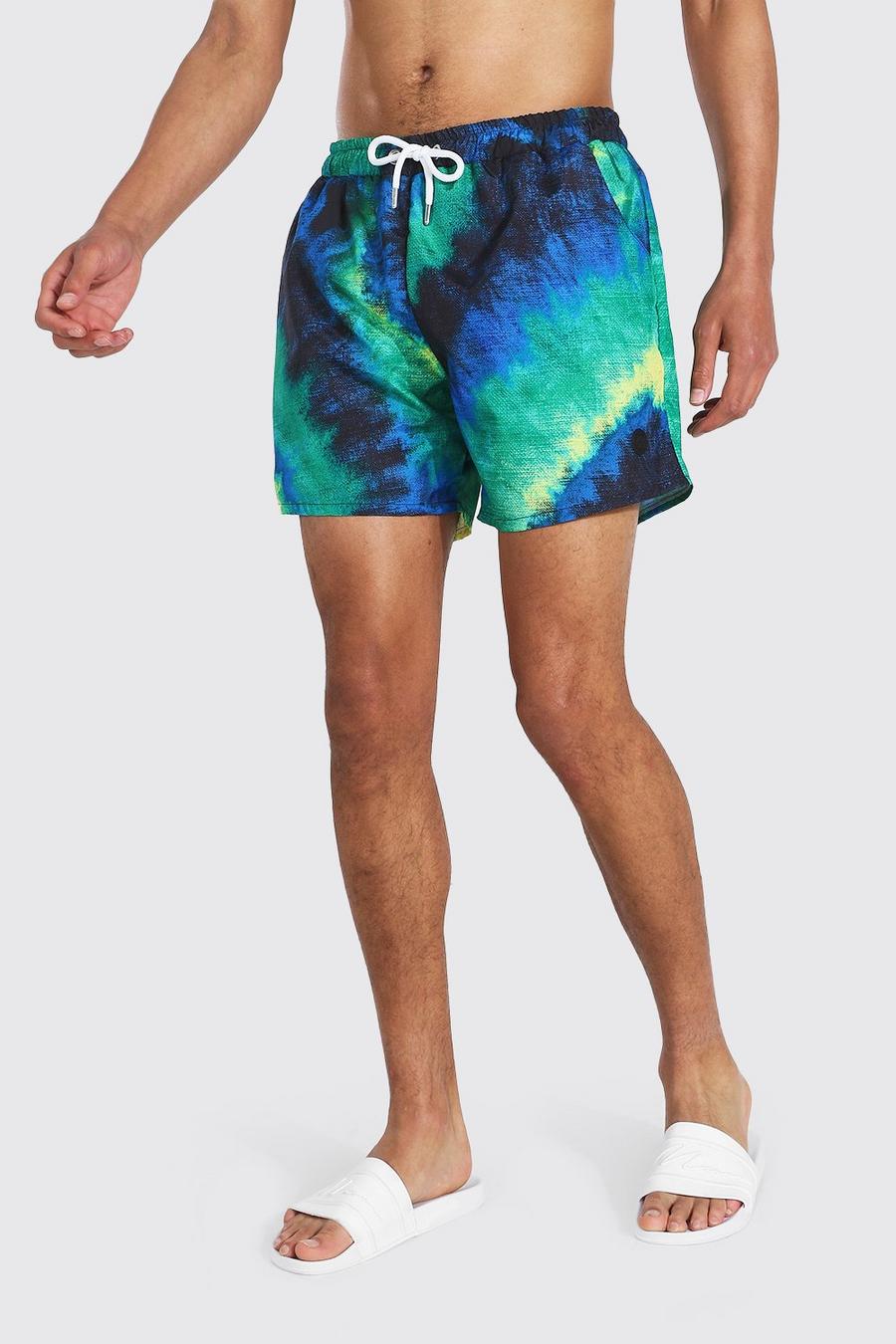 Multi Tall Swirl Tie Dye Short Length Swim Shorts image number 1
