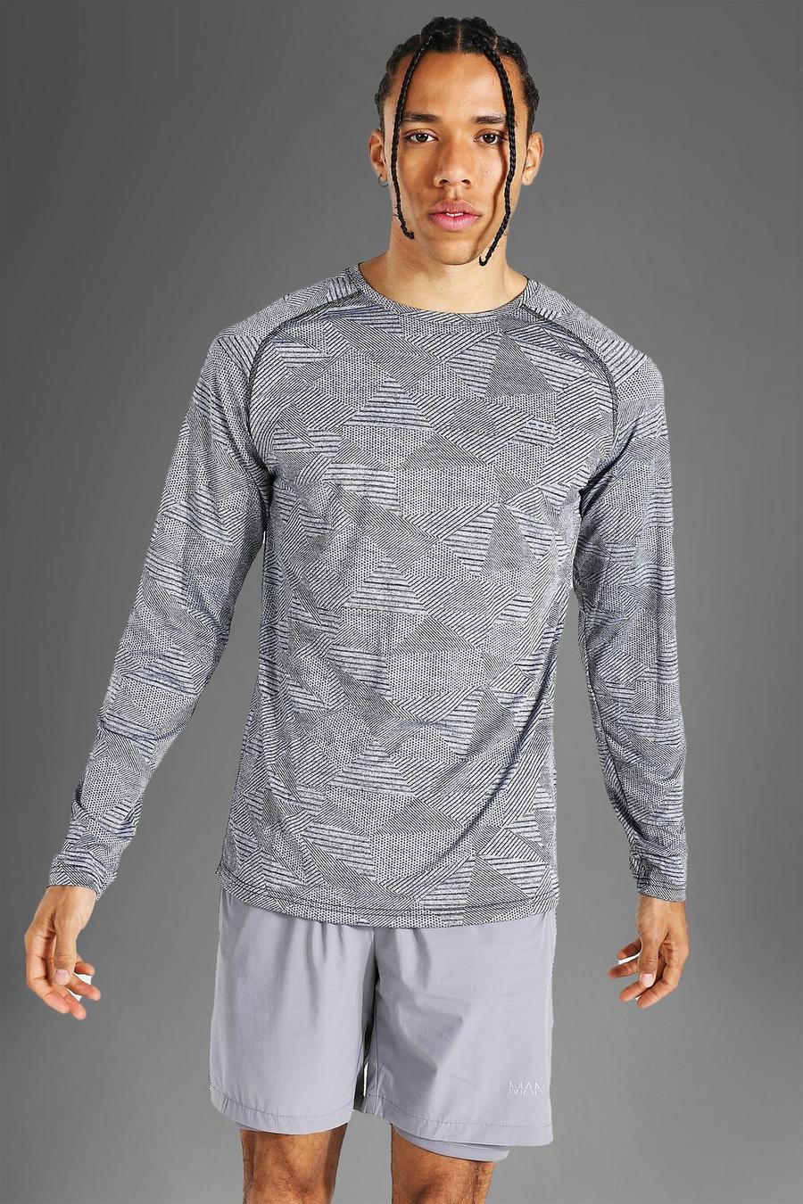 Tall langärmliges, gemustertes Man Active Raglan T-Shirt, Grey image number 1