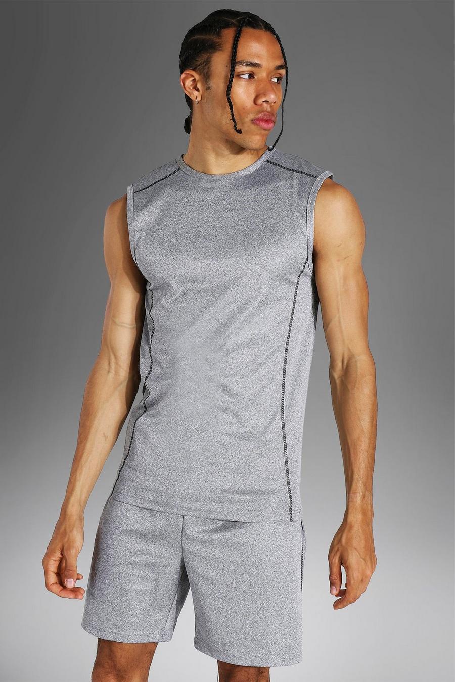 Grey Tall Active Gym Muscle Fit Sleeveless Tank image number 1