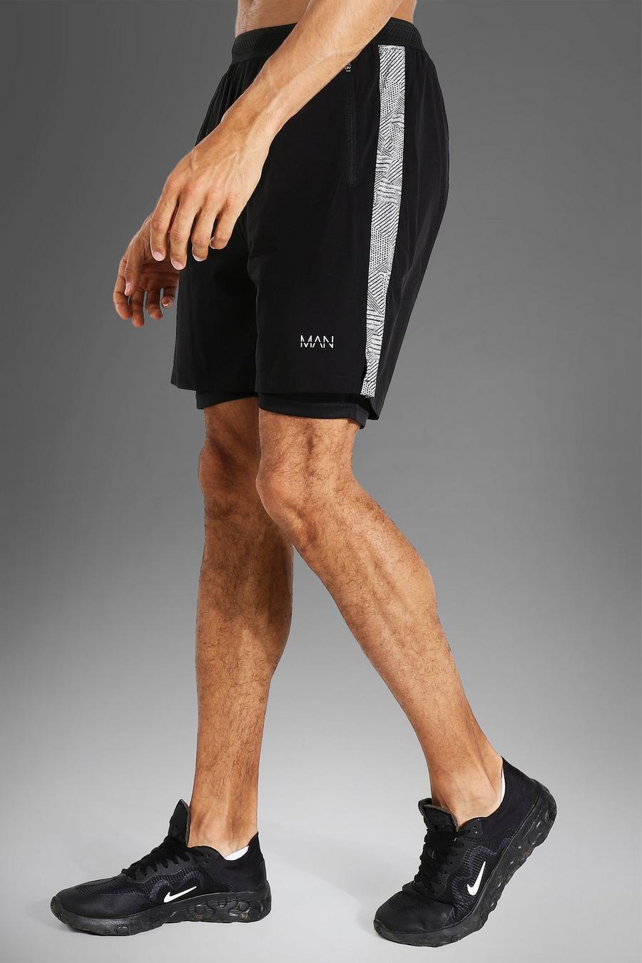 Black Tall - MAN Active Shorts med mönstrade paneler image number 1
