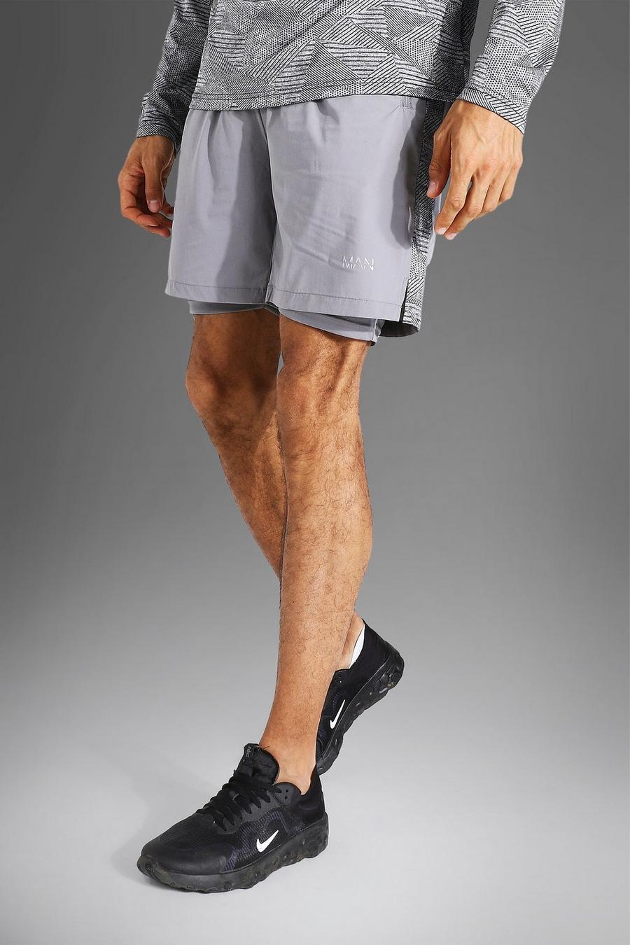 Grey Tall - MAN Active Shorts med mönstrade paneler image number 1