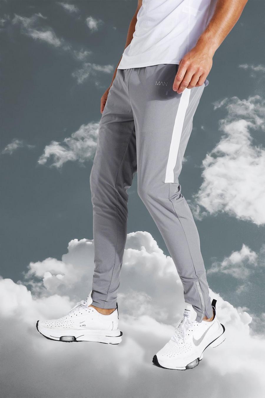 אפור מכנסי ריצה ספורטיביים קלי משקל עם ופס בצד לגברים גבוהים image number 1