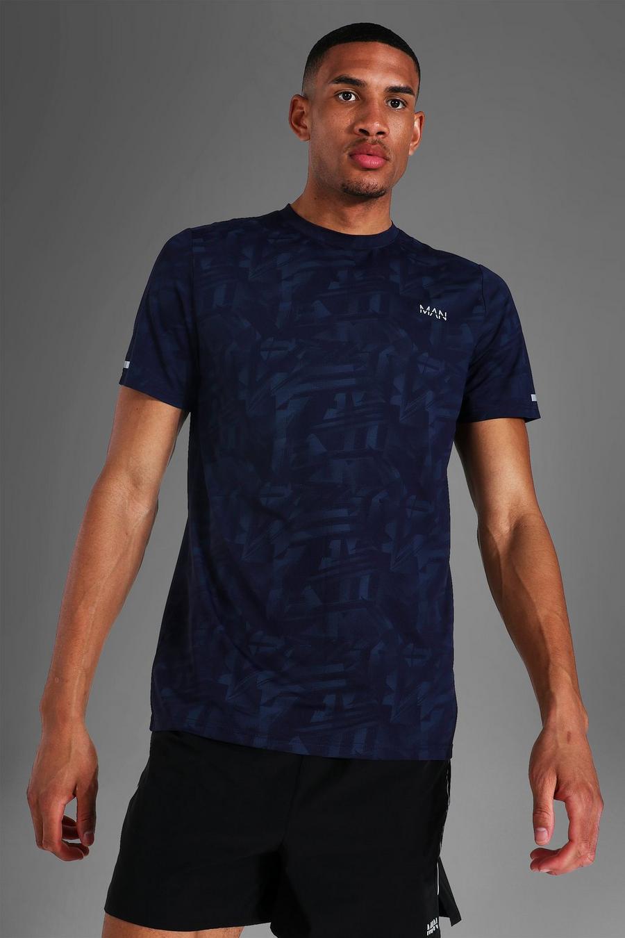 Navy Tall - MAN Active T-shirt med abstrakt mönster image number 1