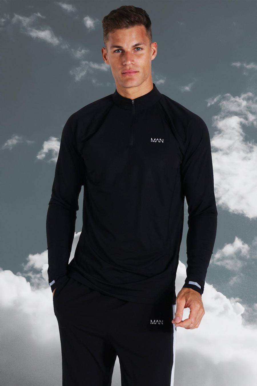 Black Tall - MAN Active Melerad tröja med kort dragkedja image number 1