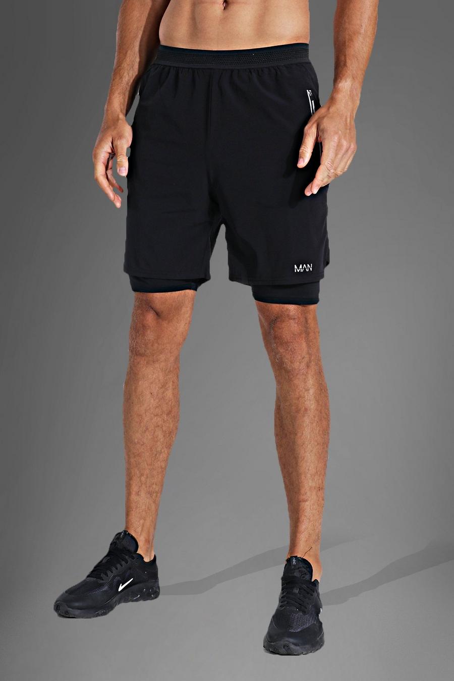 Black Tall - MAN Active 2-i-1 shorts med kontrastfärger image number 1