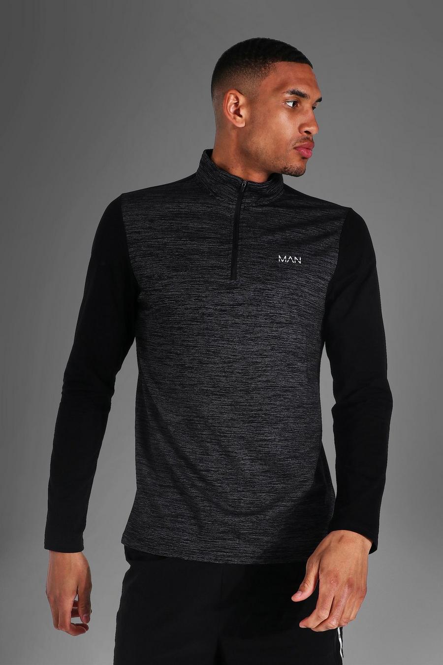 Black Tall Active Gym Textured ¼ Zip Panelled Top image number 1