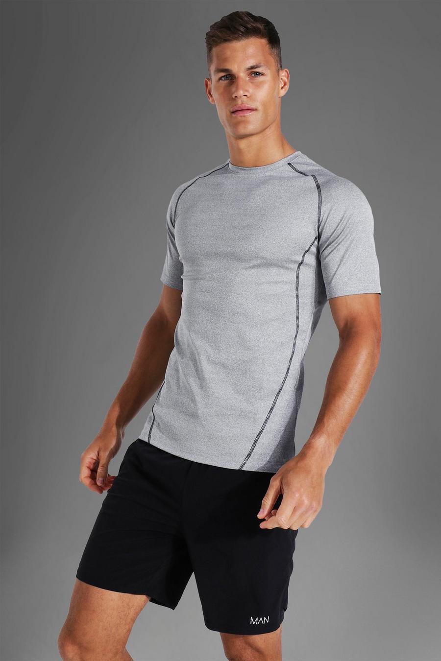Grey Tall Man Active Muscle Fit Raglan T-Shirt Met Contrasterende Stiksels image number 1