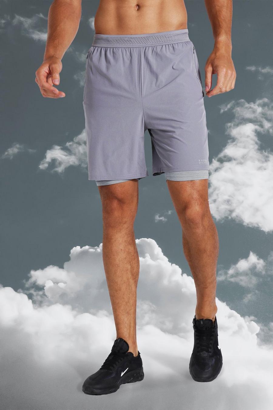 Grey Tall - MAN Active 2-i-1 tvåfärgade shorts image number 1