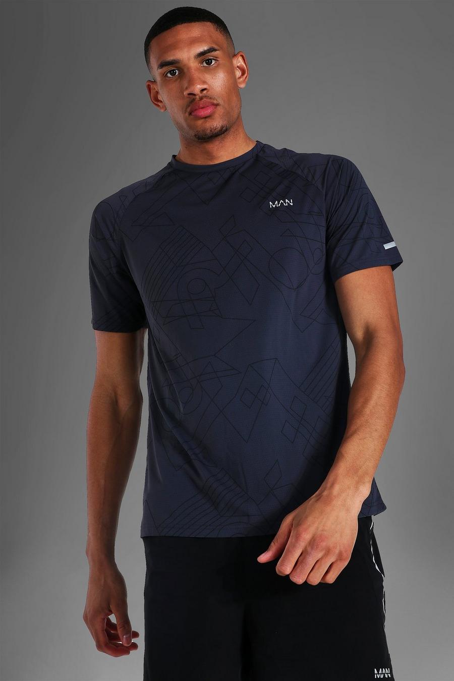 Camiseta con estampado geométrico y manga raglán Active MAN Tall, Gris marengo image number 1