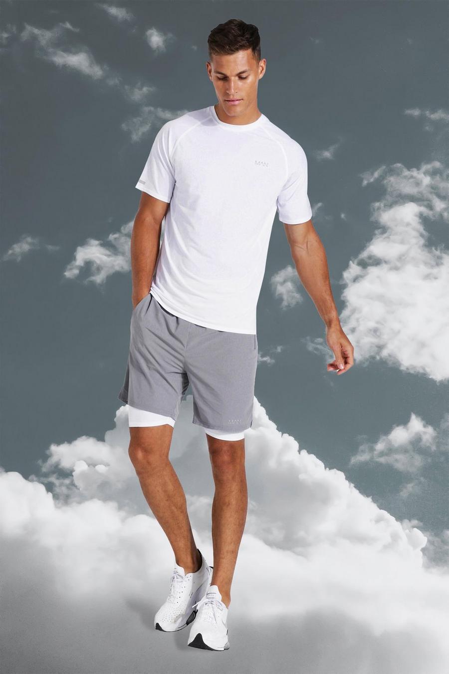 White Tall Lichte Contrasterende Man Active Set Met Shorts image number 1