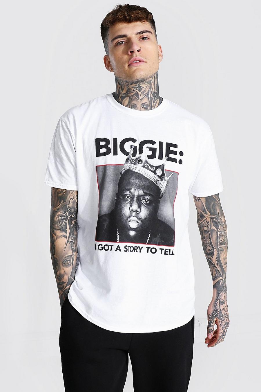 T-Shirt in Übergröße mit lizenziertem Biggie Got A Story-Print, Weiß image number 1