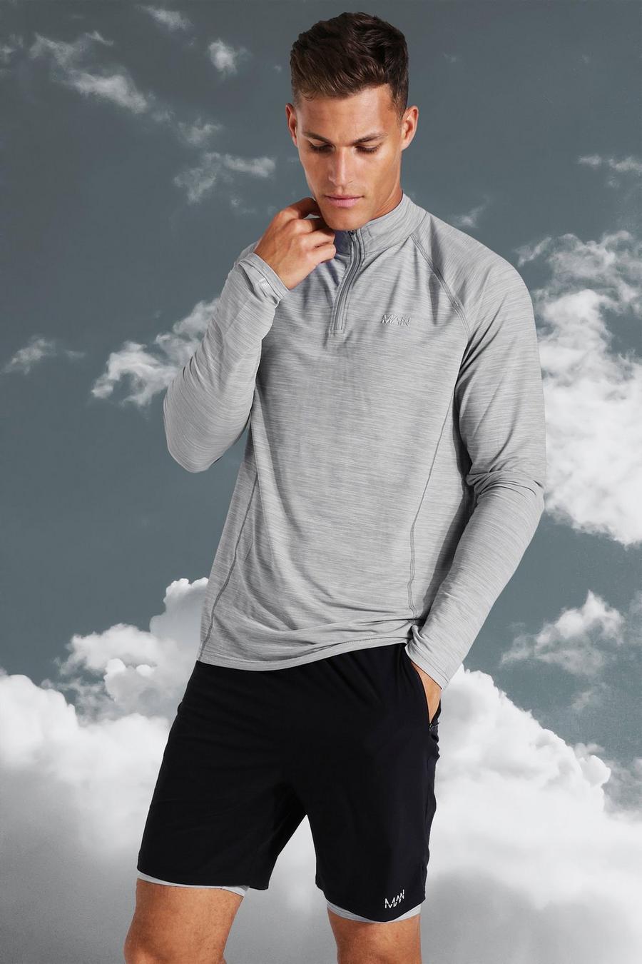 Grey Tall - MAN Active Melerad tröja med kort dragkedja image number 1