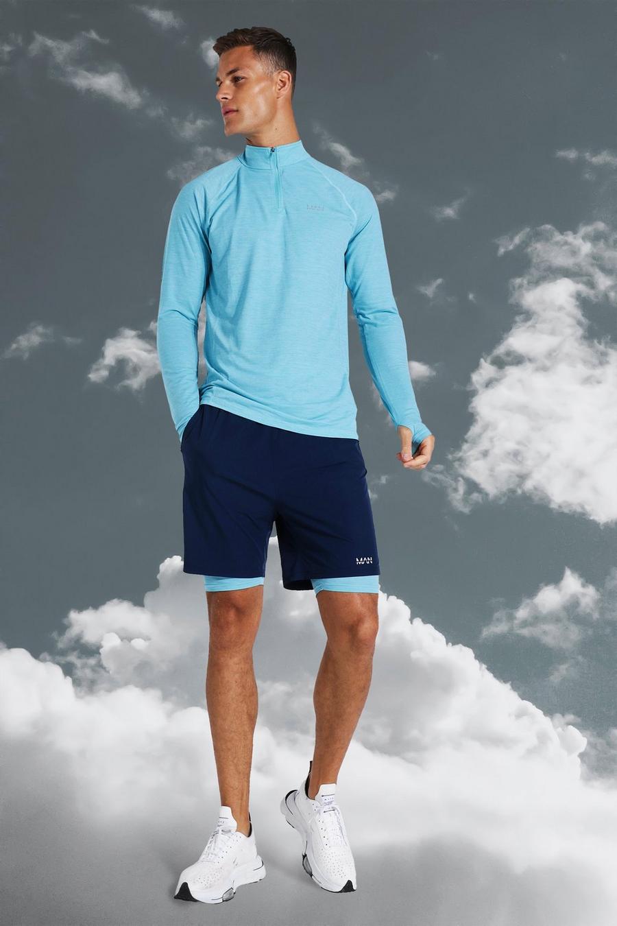 Light blue Tall MAN Active Tröja med kort dragkedja och shorts image number 1