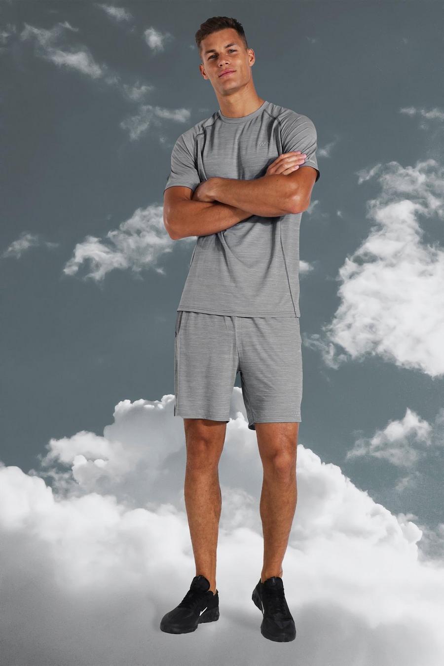 Grey Tall Lichte Mergelprint Man Active Set Met Shorts image number 1