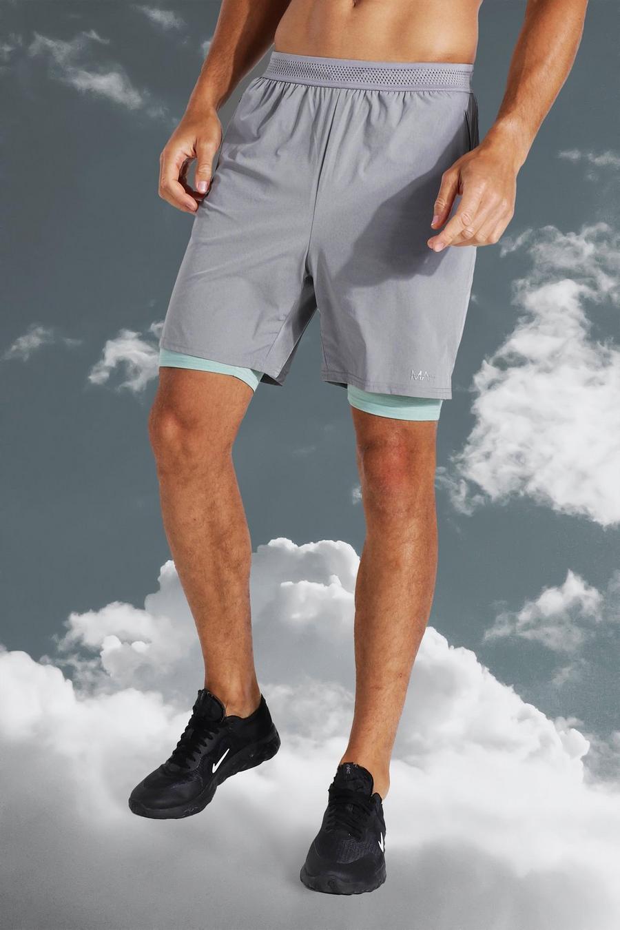 Grey Tall - MAN Active 2-i-1 shorts med kontrastfärger image number 1