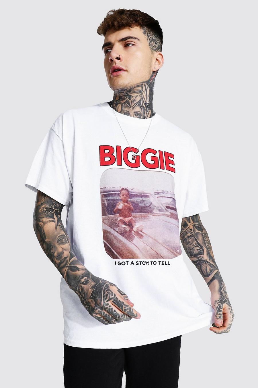 Camiseta oversize con estampado de Biggie Got A Story, Blanco image number 1