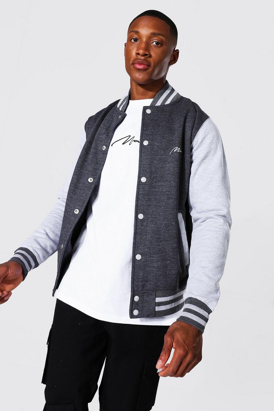 Bomber stile varsity in jersey con firma MAN, Canna di fucile image number 1