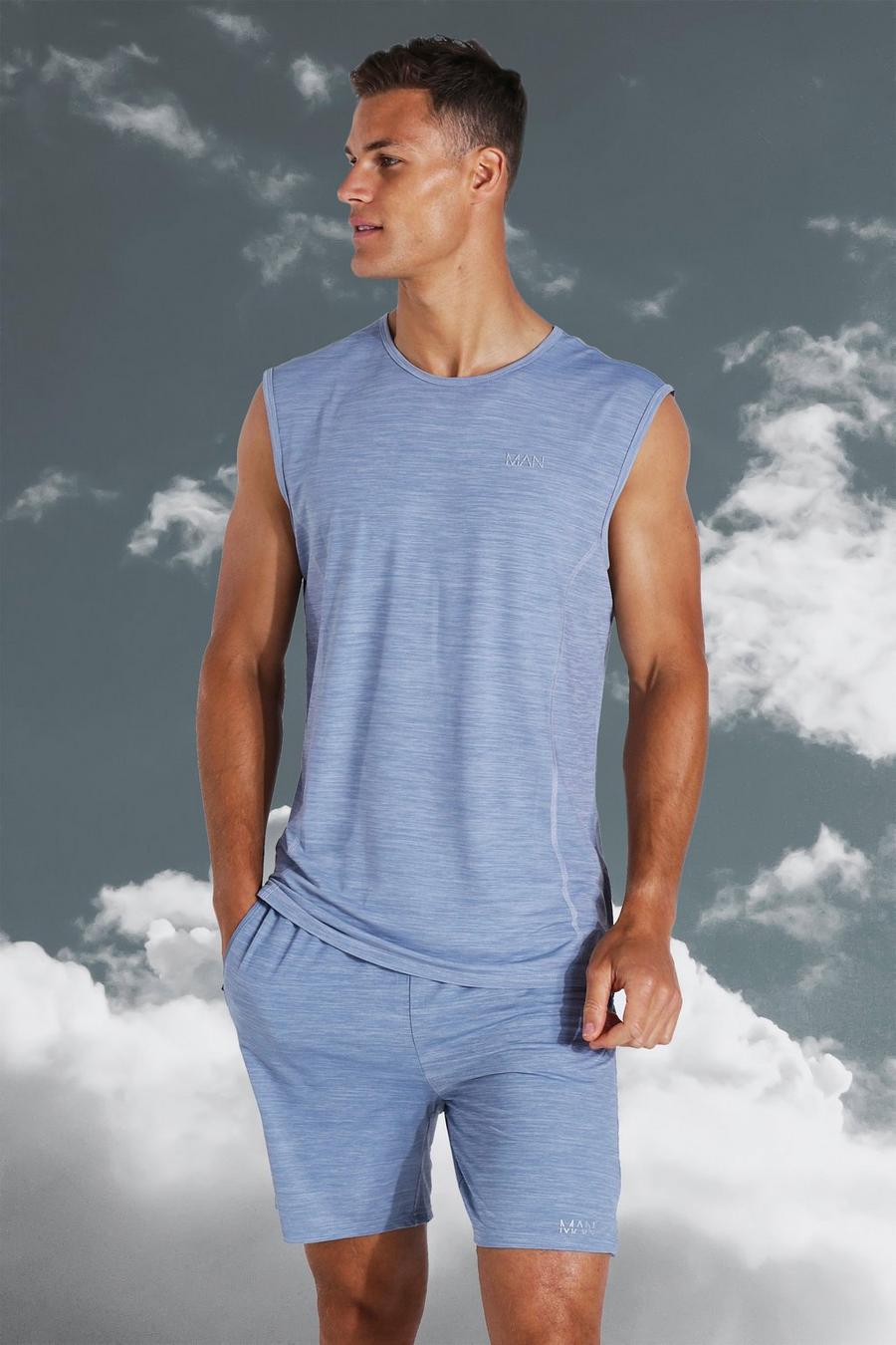 אפור גופיית רייסר ספורטיבית קלילה בשילוב צבעים עם כיתוב Man לגברים גבוהים image number 1