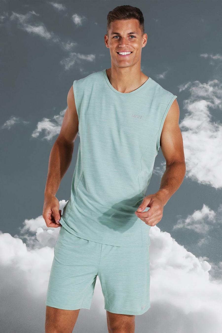 מנטה גופיית רייסר ספורטיבית קלילה בשילוב צבעים עם כיתוב Man לגברים גבוהים image number 1