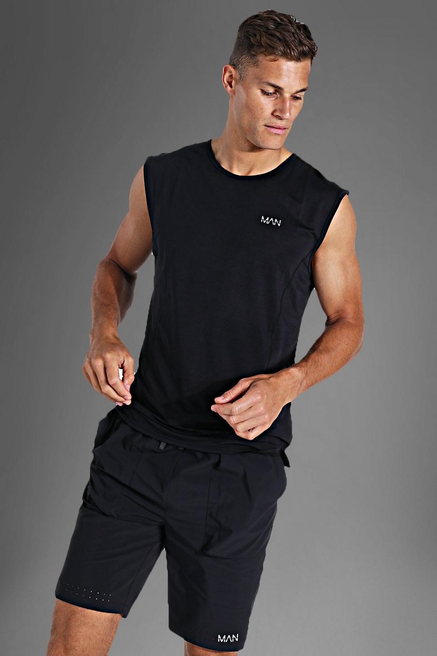שחור גופיית רייסר ספורטיבית קלילה בשילוב צבעים עם כיתוב Man לגברים גבוהים image number 1