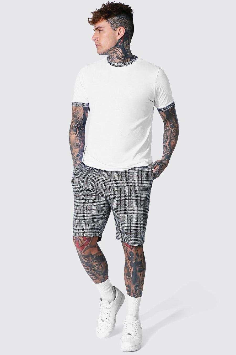 Conjunto de camiseta con ribete y pantalones cortos de jacquard, Negro image number 1