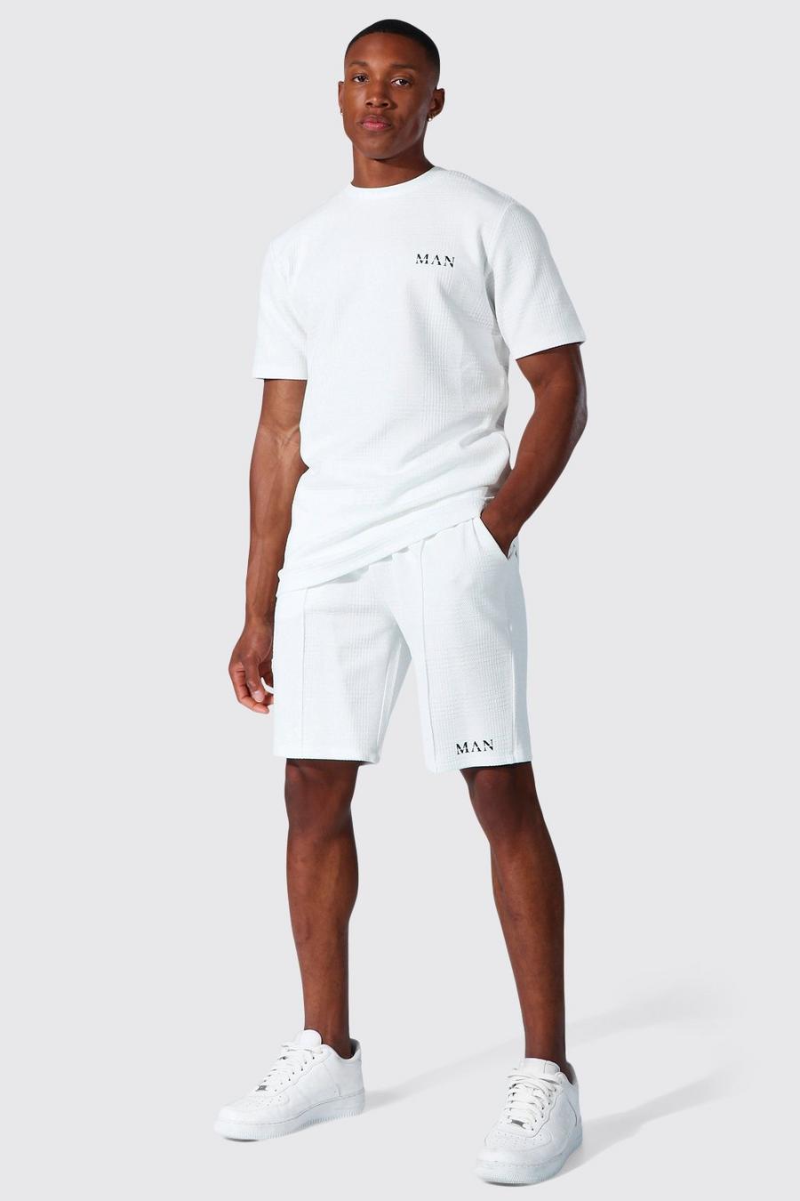 Man Jacquard T-Shirt & Shorts Set, White image number 1
