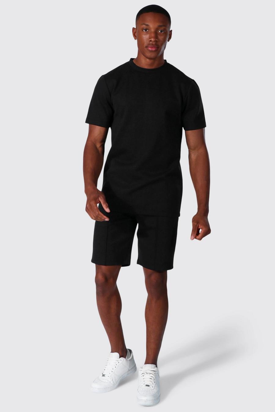 Black svart Man Jacquard T-shirt & Short Set image number 1