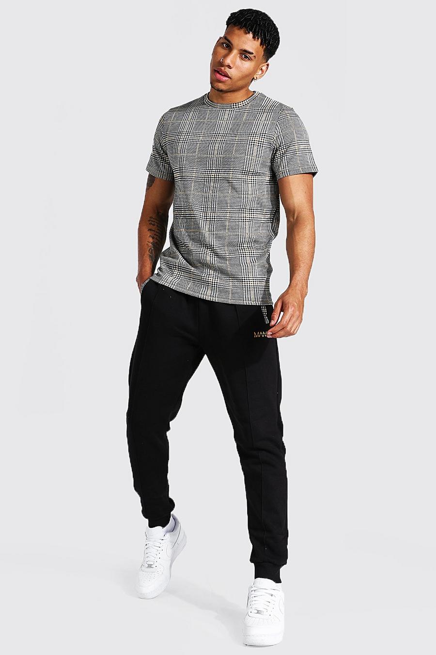 Man Set aus Jacquard-T-Shirt und Jogginghosen mit Biesen, Senfgelb image number 1