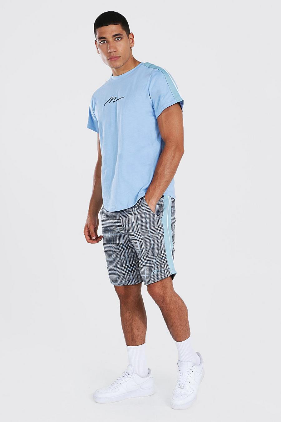 Set con t-shirt e pantaloncini in jacquard con fasce Man, Azzurro image number 1